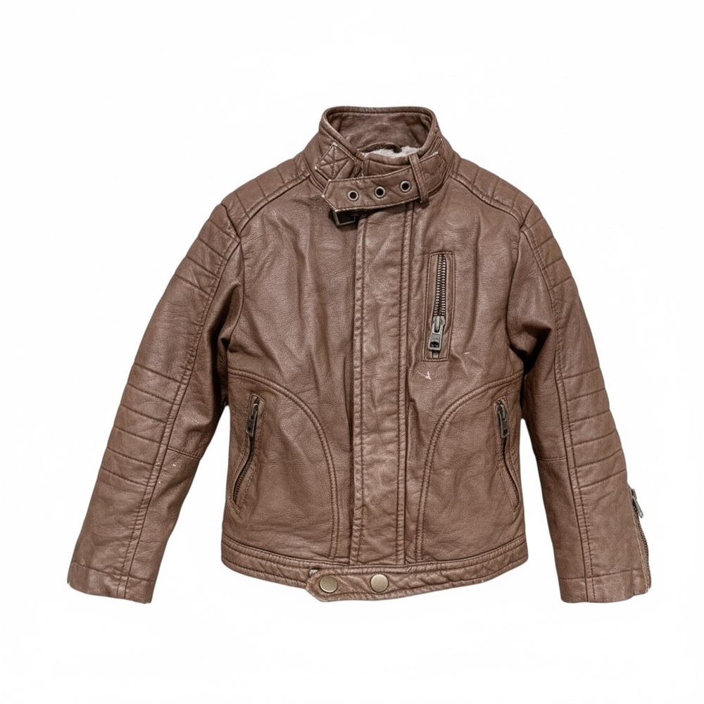 Kids‎ first wave faux Brown Leather bomber/motto Jacket Sherpa lined